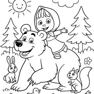 Masha and the Bear Coloring Page: Fun in the Forest