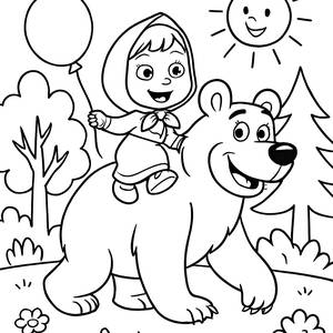 Masha and the Bear Coloring Page - Fun in the Sunny Forest!