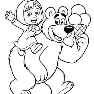 Masha and the Bear Coloring Page: Ice Cream Adventure!
