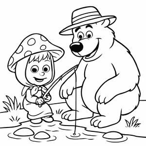 Masha and the Bear Fishing Fun Coloring Page