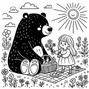 Pagina da Colorare di Masha e Orso in Pic Nic