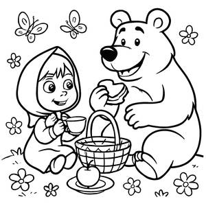 Masha and the Bear Picnic Coloring Page