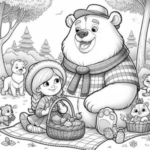 Раскраска Маши и Медведя на Пикнике
