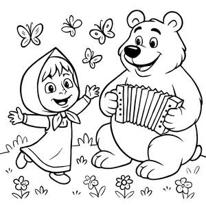 Malvorlage von Masha, die mit Schmetterlingen Tanzt