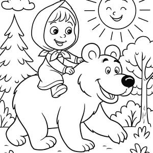 Pagina da Colorare di Masha sul Dorso dell'Orso