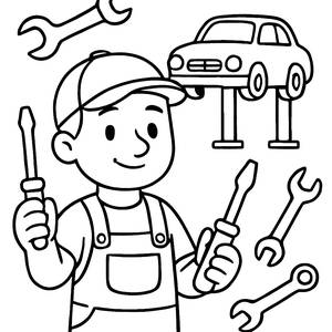 Mechanic Coloring Page: Tools and Cars Await!