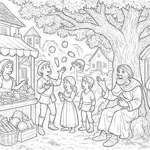 Mittelalterlicher Markt Ausmalbild