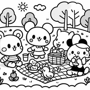 Malvorlage von Mickey & Freunden beim Picknick