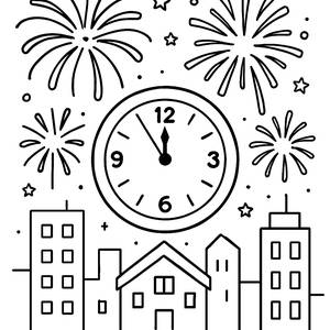 Mitternachtszauber: Malvorlage mit Neujahrsfeuerwerk