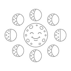 Smiling Moon and Moon Phases Coloring Page
