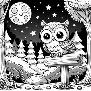 Page à Colorier de Hibou au Clair de Lune