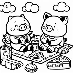 Pagina da Colorare di Mamma Pig e Papà Pig al Picnic
