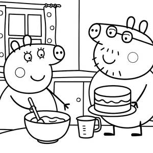 Mama Pig Backt Einen Kuchen - Kostenlose Malvorlage