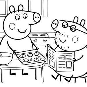 Malvorlage von Mama Pig beim Keksebacken
