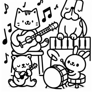Page à Colorier des Animaux Musiciens