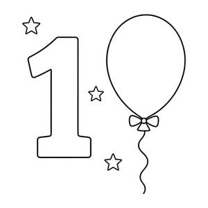 Fun Number 1 Coloring Page with One Balloon