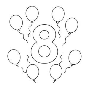 Fun Number 8 Coloring Page with Balloons