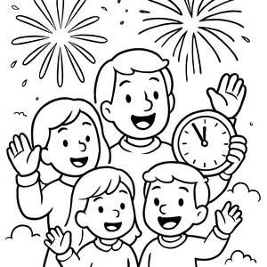 Familien-Farbseite für den Neujahrs Countdown