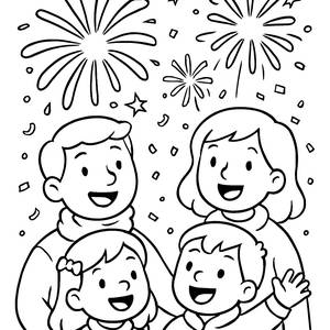New Year Family Fireworks Coloring Page