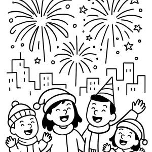 Pagina da Colorare dei Fuochi d'Artificio di Capodanno
