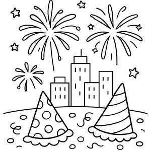 Pagina da Colorare dei Fuochi d'Artificio di Capodanno