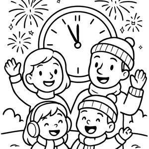 Malvorlage für den Jahreswechsel mit Familie