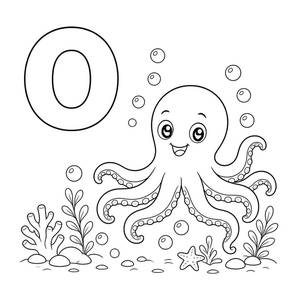 Letra O com um polvo: desenho para colorir