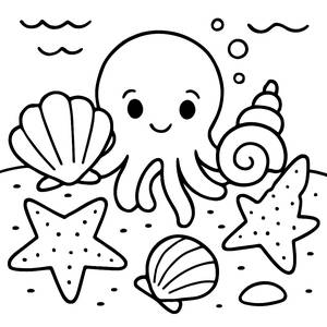 Malvorlage von einem Oktopus, der Verstecken spielt
