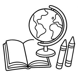 Раскраска: Открытая Книга и Глобус