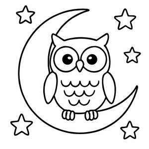 Owl on a Crescent Moon Coloring Page
