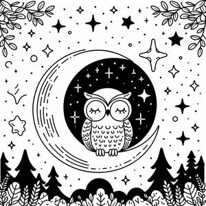 Eule auf einer Mondsichel Ausmalbild