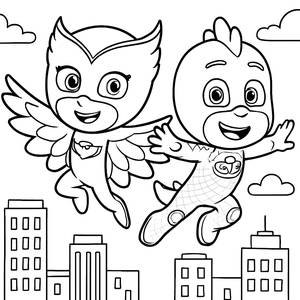 Owlette and Gekko Flying High Coloring Page