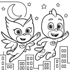Owlette und Gekko Fliegen Zusammen - PJ Masks Malvorlage