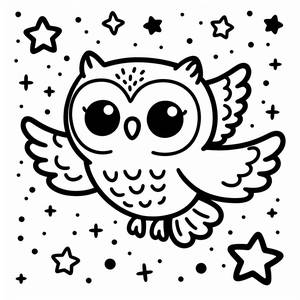 Page à Colorier d'Owlette S'envolant dans le Ciel Nocturne