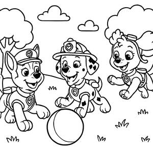 Paw Patrol Malvorlage: Chase, Marshall und Skye Spielen Apportieren