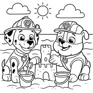 Paw Patrol Malvorlage: Marshalls und Rubbles Sandburgen-Abenteuer!