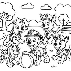 Paw Patrol Pups Playing in the Park Coloring Page