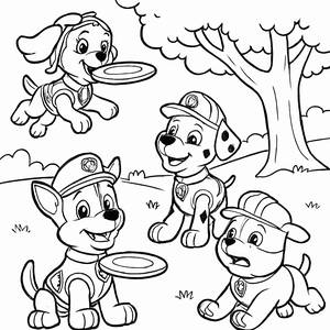 Malvorlage Paw Patrol Welpen, die im Park Spielen