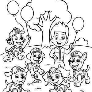 Paw Patrol Team im Park Spielend Ausmalbild