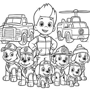 Pagina da Colorare del Team Paw Patrol Pronto all'Azione
