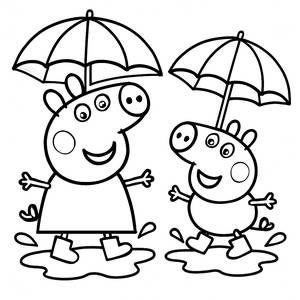 Peppa and George Jumping in Muddy Puddles Coloring Page