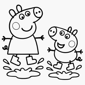 Página para Colorear de Peppa y George Saltando en Charcos de Barro