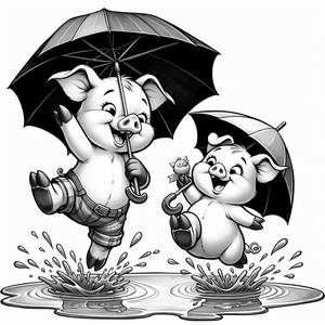 Malvorlage von Peppa und George, die in Pfützen Springen