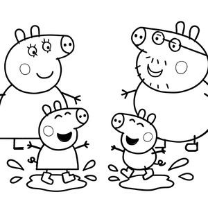 Peppa Pig and George Jumping in Muddy Puddles Coloring Page
