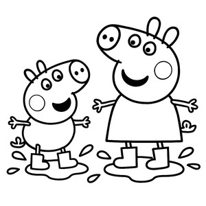 Peppa Pig and George Muddy Puddles Coloring Page