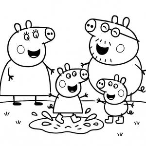 Peppa Pig Jumping in Muddy Puddles Coloring Page