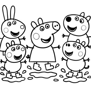 Peppa Pig Jumping in Muddy Puddles Coloring Page