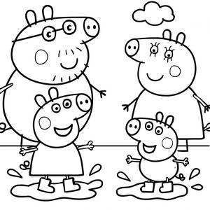 Peppa Pig Jumping in Puddles Coloring Page