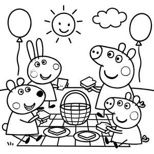 Malvorlage von Peppa Pig beim Picknick