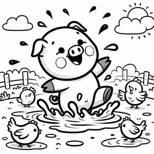 Malvorlage: Schwein im Matsch Planschen